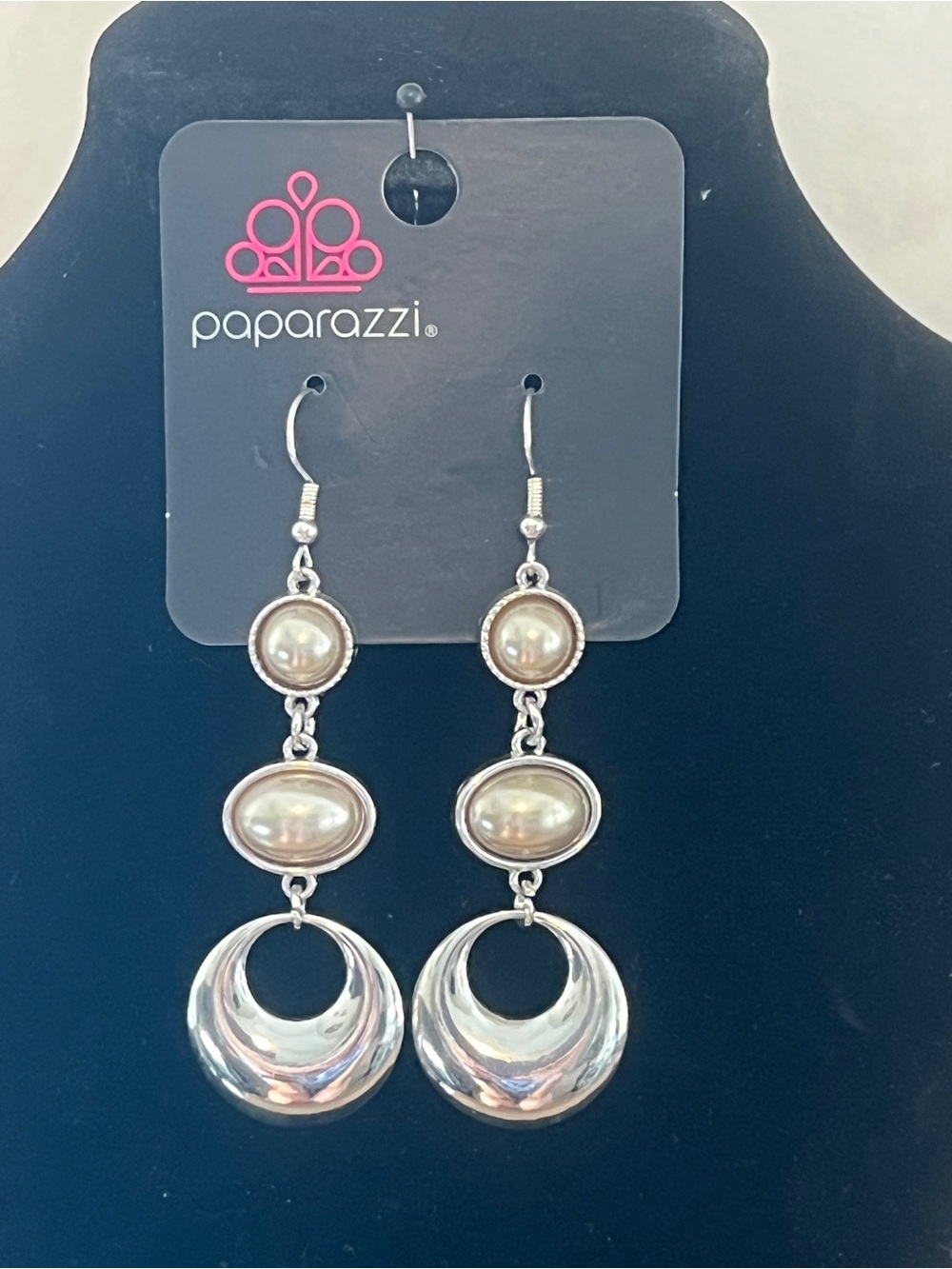 Paparazzi Silver Faux Pearl Drop Earrings